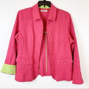 COLDWATER CREEK PINK AND GREEN CUFFED BLAZER SZ L